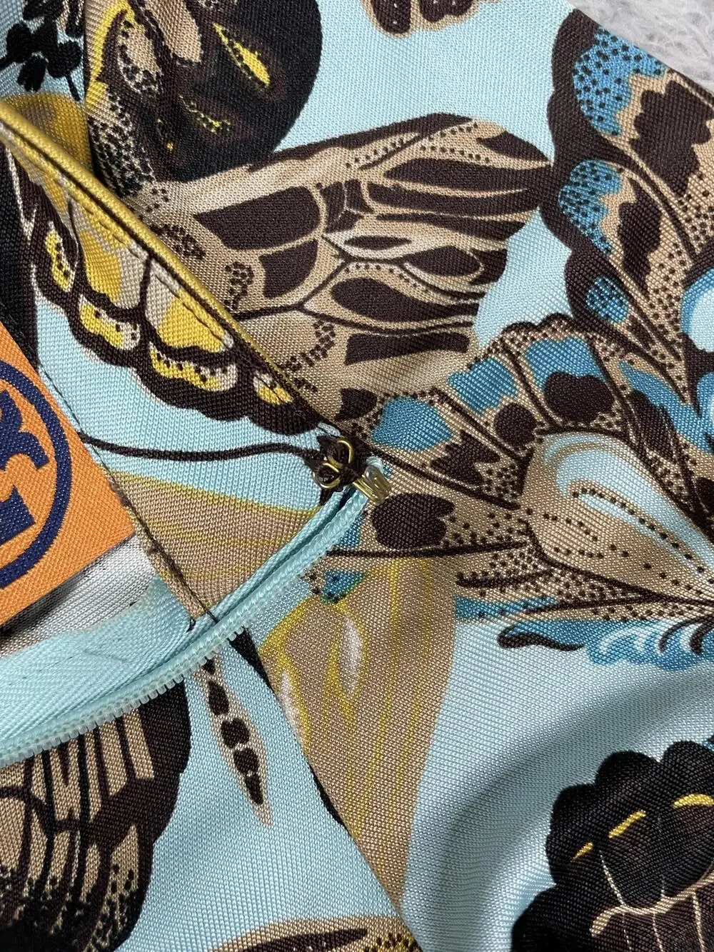 Tory Burch Shift Dress Womens XS Multicolor Butterfly Crew Neck Silk Long Sleeve